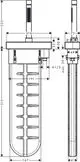 Technisches Zeichnungsdiagramm eines Wannenrand-Sets von AXOR. Darstellung mit spezifischen Maßen und Anschlussdetails in Schwarz-Weiß.